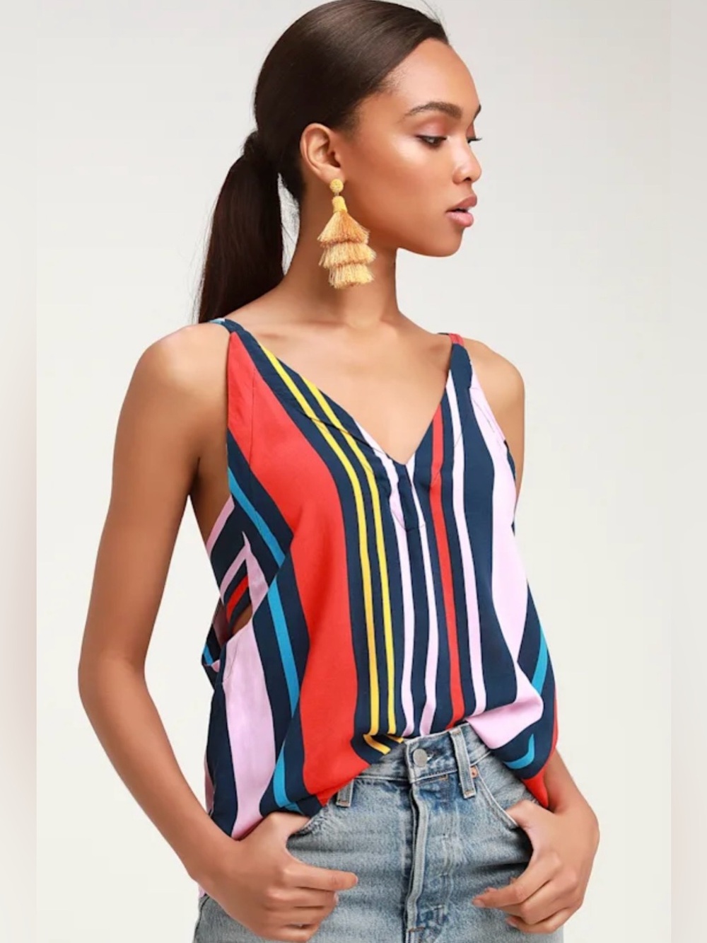 Lulus Adrift Multi-Colored Striped Spaghetti Strap Tank Top